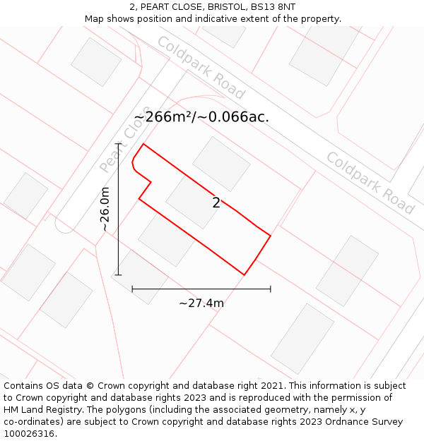 2, PEART CLOSE, BRISTOL, BS13 8NT: Plot and title map