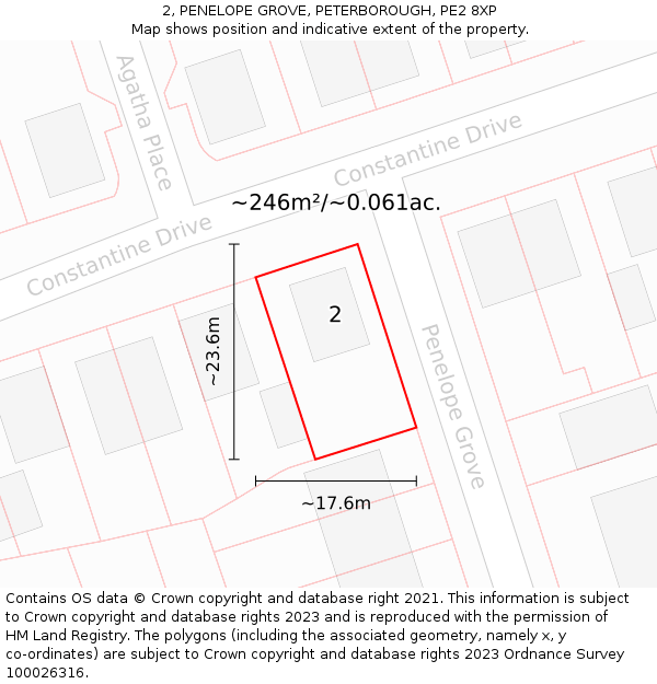2, PENELOPE GROVE, PETERBOROUGH, PE2 8XP: Plot and title map