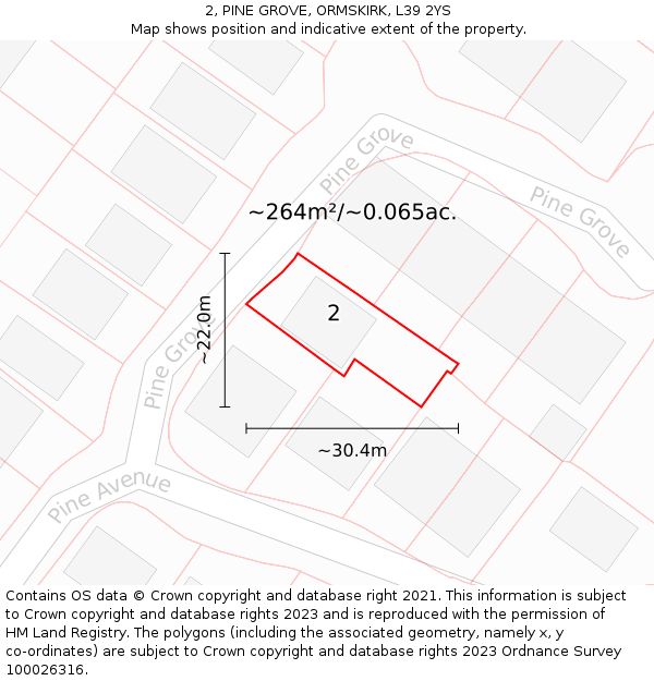2, PINE GROVE, ORMSKIRK, L39 2YS: Plot and title map