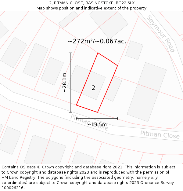 2, PITMAN CLOSE, BASINGSTOKE, RG22 6LX: Plot and title map