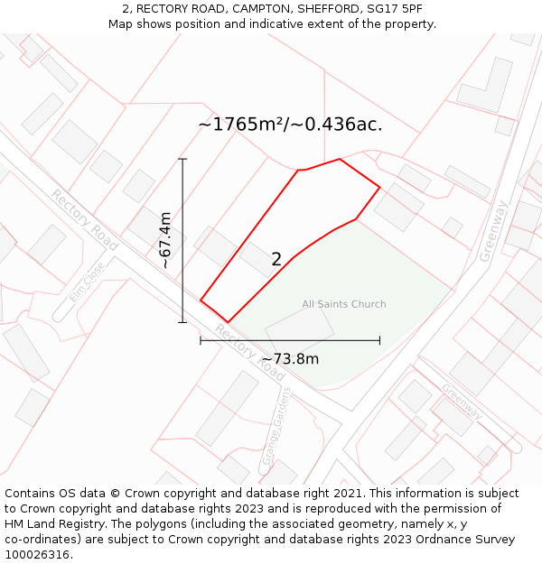 2, RECTORY ROAD, CAMPTON, SHEFFORD, SG17 5PF: Plot and title map