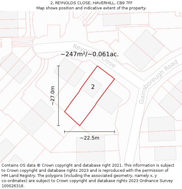 2, REYNOLDS CLOSE, HAVERHILL, CB9 7FF: Plot and title map