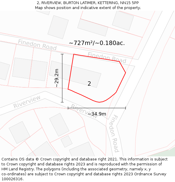 2, RIVERVIEW, BURTON LATIMER, KETTERING, NN15 5PP: Plot and title map