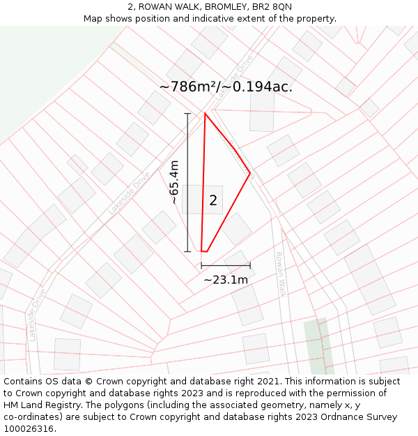 2, ROWAN WALK, BROMLEY, BR2 8QN: Plot and title map