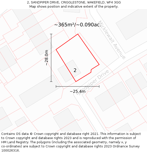 2, SANDPIPER DRIVE, CRIGGLESTONE, WAKEFIELD, WF4 3GG: Plot and title map