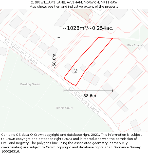2, SIR WILLIAMS LANE, AYLSHAM, NORWICH, NR11 6AW: Plot and title map