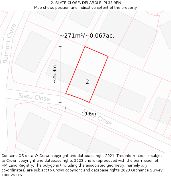 2, SLATE CLOSE, DELABOLE, PL33 9EN: Plot and title map