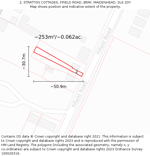 2, STRATTON COTTAGES, FIFIELD ROAD, BRAY, MAIDENHEAD, SL6 2DY: Plot and title map