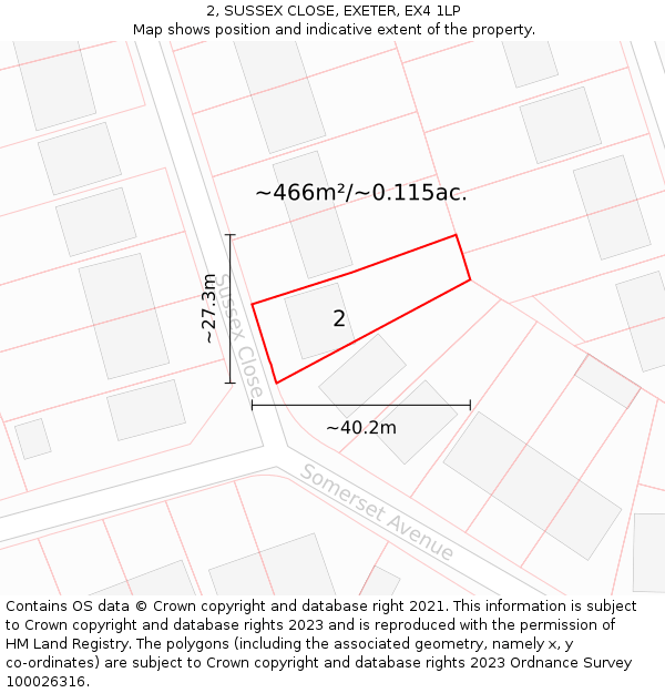 2, SUSSEX CLOSE, EXETER, EX4 1LP: Plot and title map