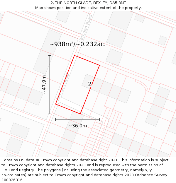2, THE NORTH GLADE, BEXLEY, DA5 3NT: Plot and title map