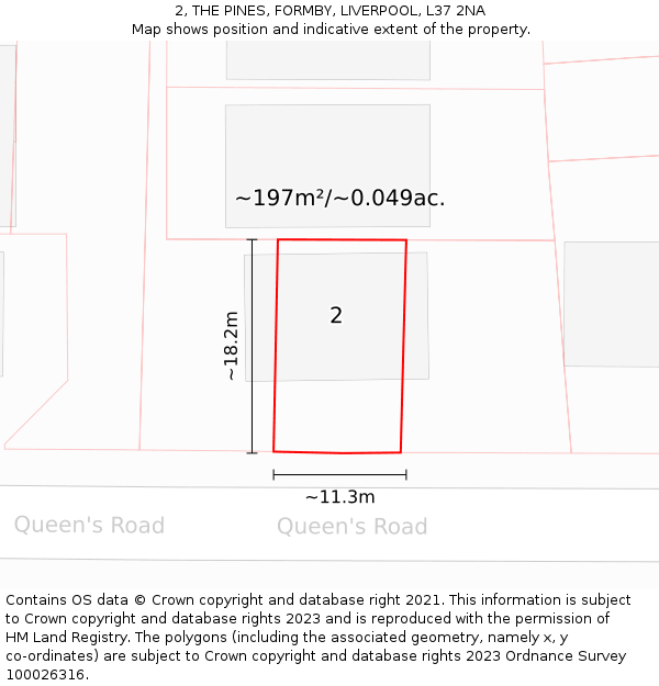 2, THE PINES, FORMBY, LIVERPOOL, L37 2NA: Plot and title map