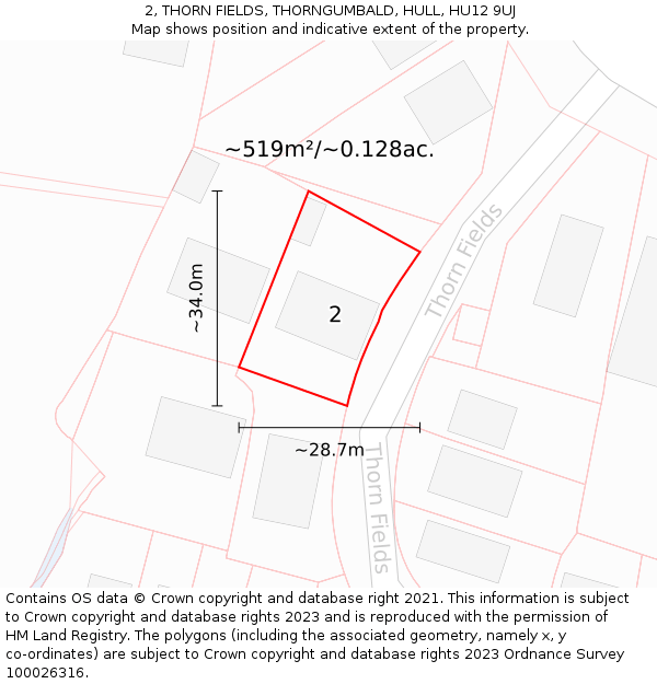 2, THORN FIELDS, THORNGUMBALD, HULL, HU12 9UJ: Plot and title map