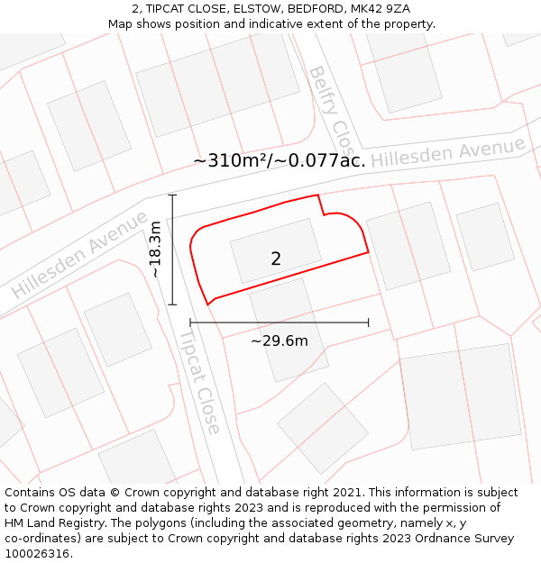 2, TIPCAT CLOSE, ELSTOW, BEDFORD, MK42 9ZA: Plot and title map