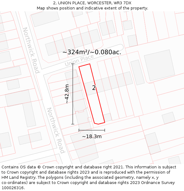 2, UNION PLACE, WORCESTER, WR3 7DX: Plot and title map