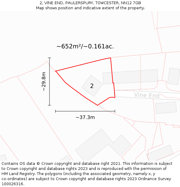 2, VINE END, PAULERSPURY, TOWCESTER, NN12 7GB: Plot and title map