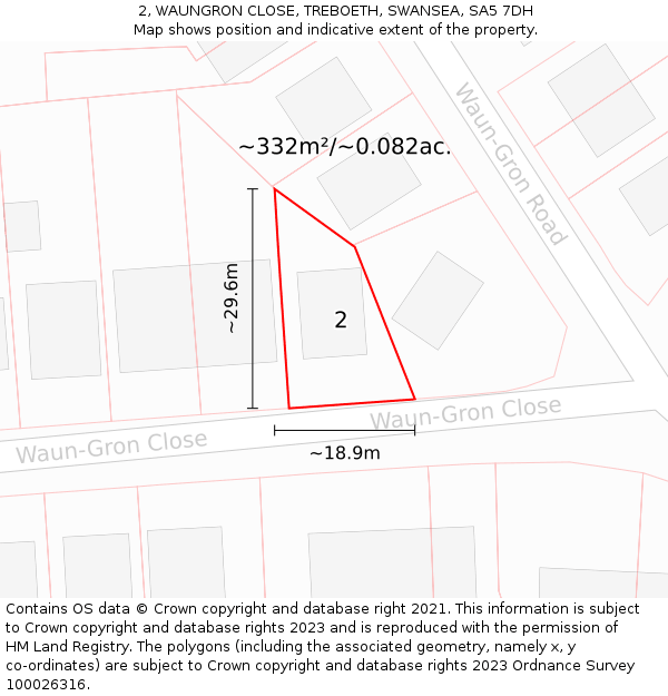2, WAUNGRON CLOSE, TREBOETH, SWANSEA, SA5 7DH: Plot and title map