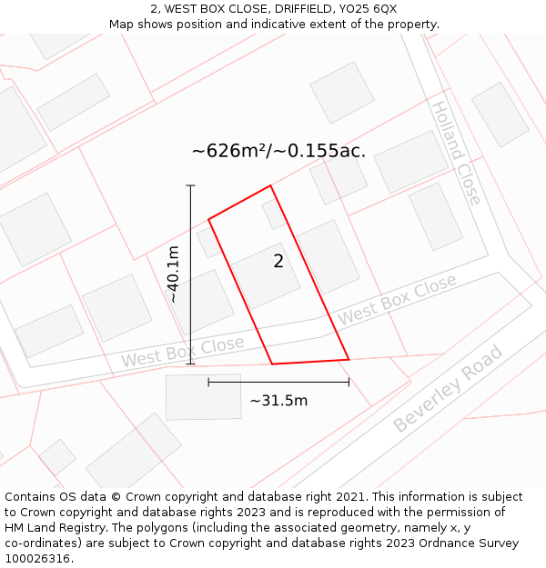 2, WEST BOX CLOSE, DRIFFIELD, YO25 6QX: Plot and title map