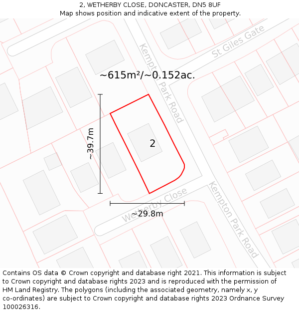2, WETHERBY CLOSE, DONCASTER, DN5 8UF: Plot and title map