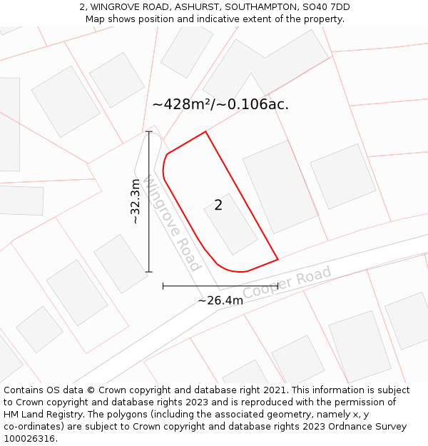 2, WINGROVE ROAD, ASHURST, SOUTHAMPTON, SO40 7DD: Plot and title map