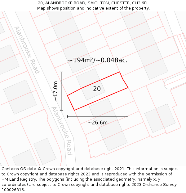 20, ALANBROOKE ROAD, SAIGHTON, CHESTER, CH3 6FL: Plot and title map