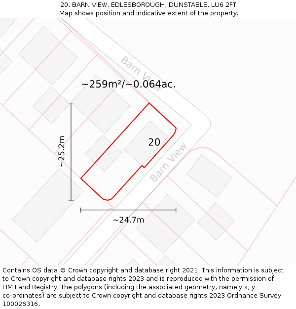 20, BARN VIEW, EDLESBOROUGH, DUNSTABLE, LU6 2FT: Plot and title map