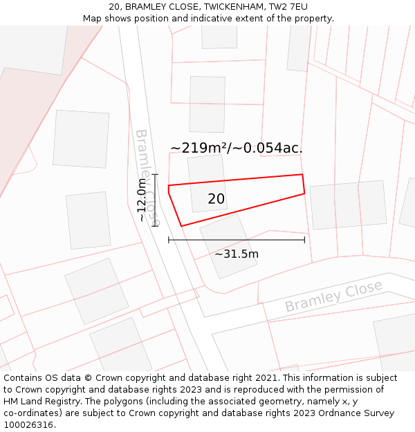 20, BRAMLEY CLOSE, TWICKENHAM, TW2 7EU: Plot and title map