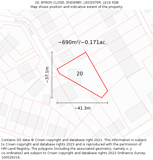 20, BYRON CLOSE, ENDERBY, LEICESTER, LE19 4QB: Plot and title map