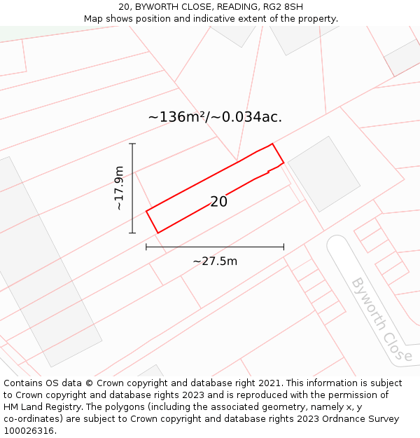 20, BYWORTH CLOSE, READING, RG2 8SH: Plot and title map