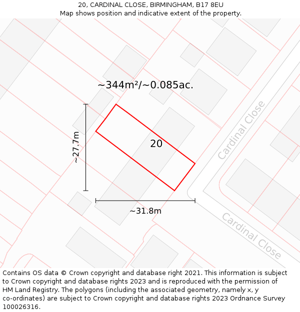 20, CARDINAL CLOSE, BIRMINGHAM, B17 8EU: Plot and title map