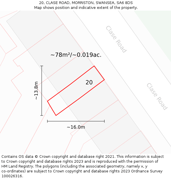 20, CLASE ROAD, MORRISTON, SWANSEA, SA6 8DS: Plot and title map