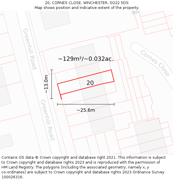 20, CORNES CLOSE, WINCHESTER, SO22 5DS: Plot and title map