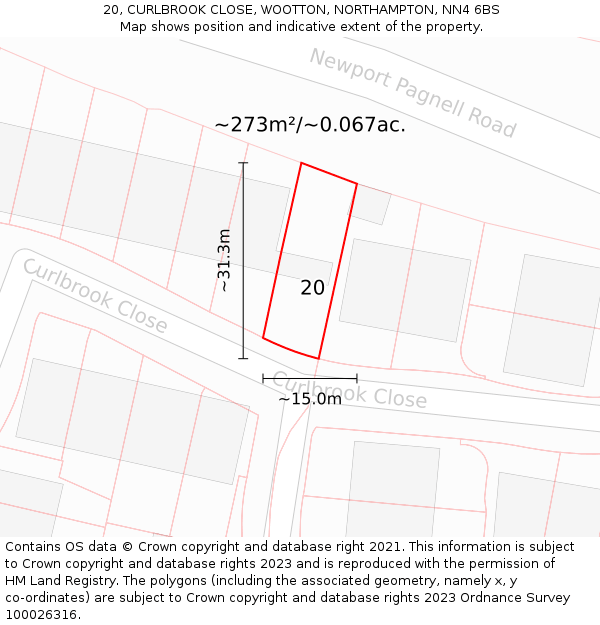 20, CURLBROOK CLOSE, WOOTTON, NORTHAMPTON, NN4 6BS: Plot and title map