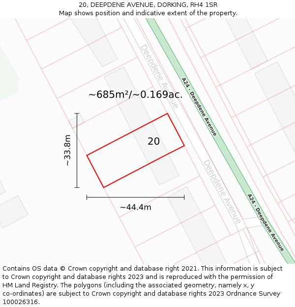 20, DEEPDENE AVENUE, DORKING, RH4 1SR: Plot and title map