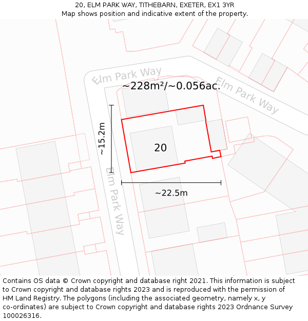 20, ELM PARK WAY, TITHEBARN, EXETER, EX1 3YR: Plot and title map