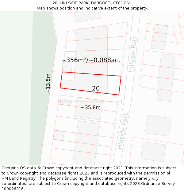 20, HILLSIDE PARK, BARGOED, CF81 8NL: Plot and title map