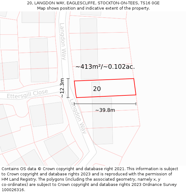 20, LANGDON WAY, EAGLESCLIFFE, STOCKTON-ON-TEES, TS16 0GE: Plot and title map