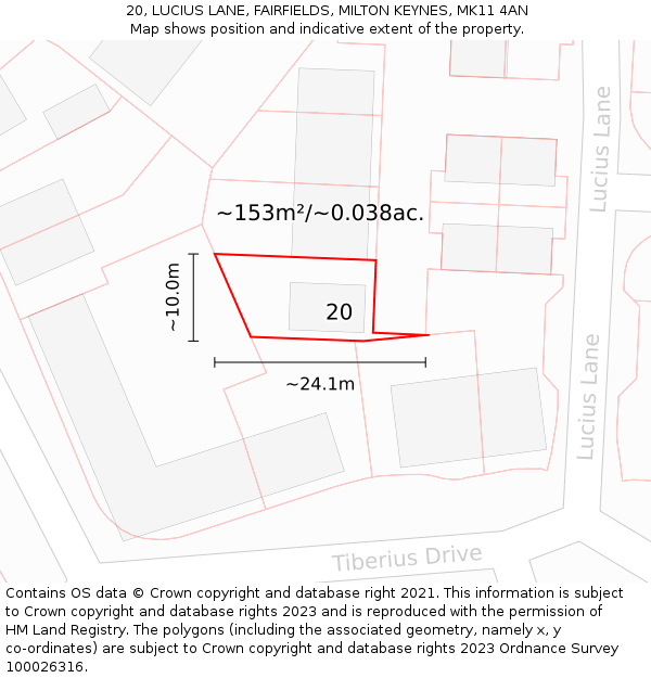 20, LUCIUS LANE, FAIRFIELDS, MILTON KEYNES, MK11 4AN: Plot and title map