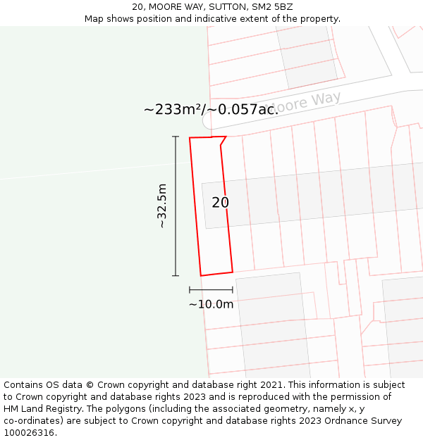 20, MOORE WAY, SUTTON, SM2 5BZ: Plot and title map