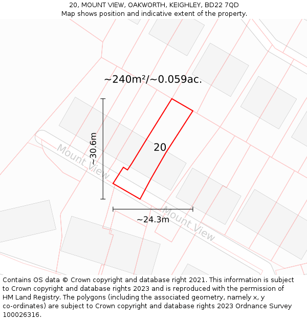 20, MOUNT VIEW, OAKWORTH, KEIGHLEY, BD22 7QD: Plot and title map