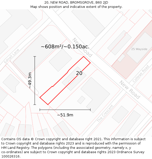 20, NEW ROAD, BROMSGROVE, B60 2JD: Plot and title map