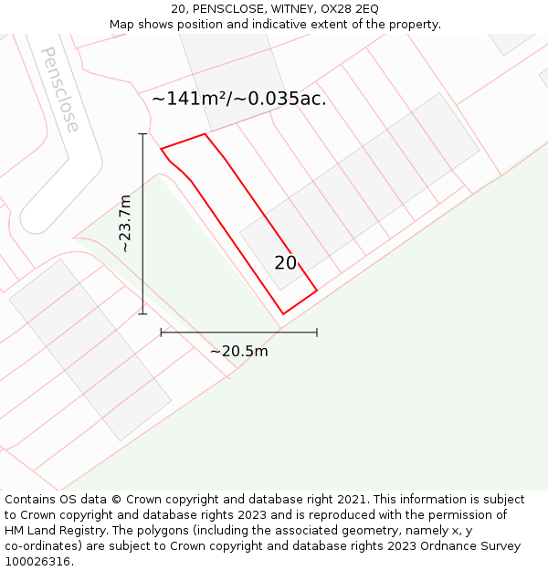 20, PENSCLOSE, WITNEY, OX28 2EQ: Plot and title map