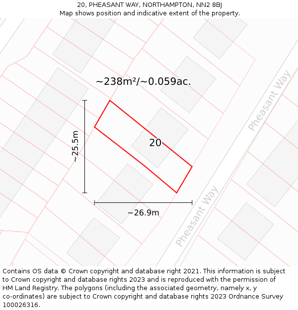 20, PHEASANT WAY, NORTHAMPTON, NN2 8BJ: Plot and title map