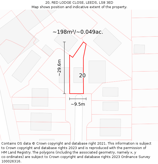 20, RED LODGE CLOSE, LEEDS, LS8 3ED: Plot and title map