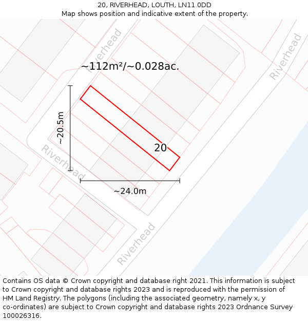 20, RIVERHEAD, LOUTH, LN11 0DD: Plot and title map