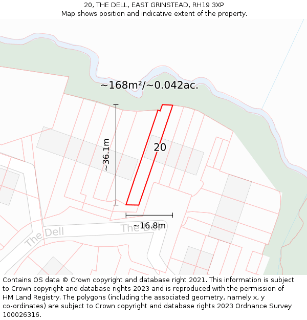 20, THE DELL, EAST GRINSTEAD, RH19 3XP: Plot and title map