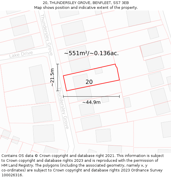 20, THUNDERSLEY GROVE, BENFLEET, SS7 3EB: Plot and title map