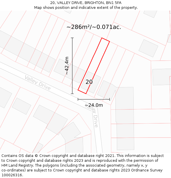20, VALLEY DRIVE, BRIGHTON, BN1 5FA: Plot and title map