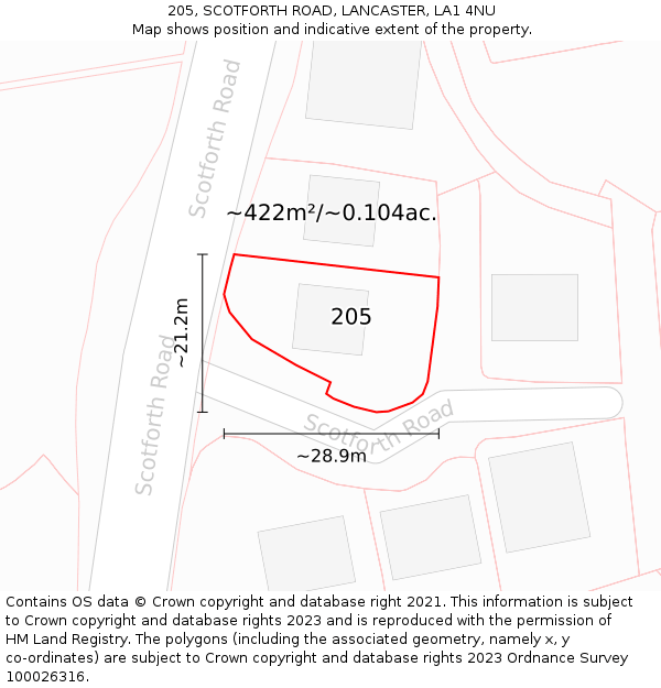 205, SCOTFORTH ROAD, LANCASTER, LA1 4NU: Plot and title map