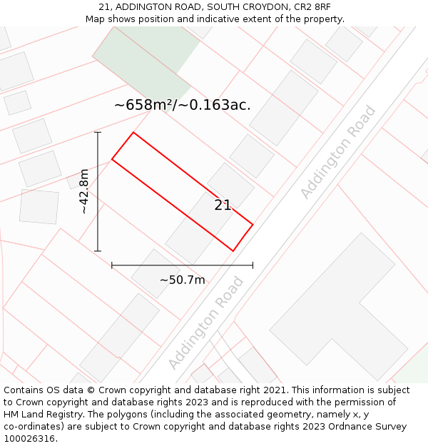 21, ADDINGTON ROAD, SOUTH CROYDON, CR2 8RF: Plot and title map
