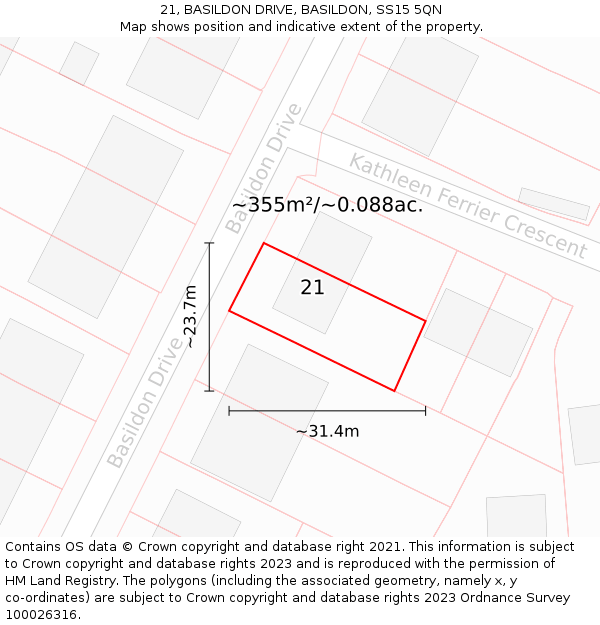 21, BASILDON DRIVE, BASILDON, SS15 5QN: Plot and title map